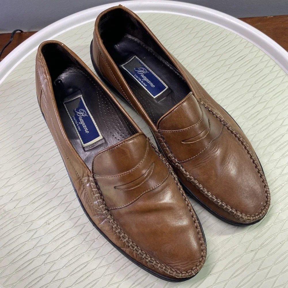 Bragano Mens Brown Leather Loafers Dress Boat Shoes Moccasins Size.‎ 9M US
